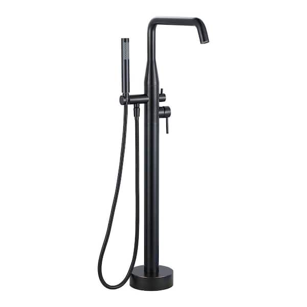 Double Handle Floor Mounted Freestanding Tub Faucet with Handheld Shower in Oil Rubbed Bronze