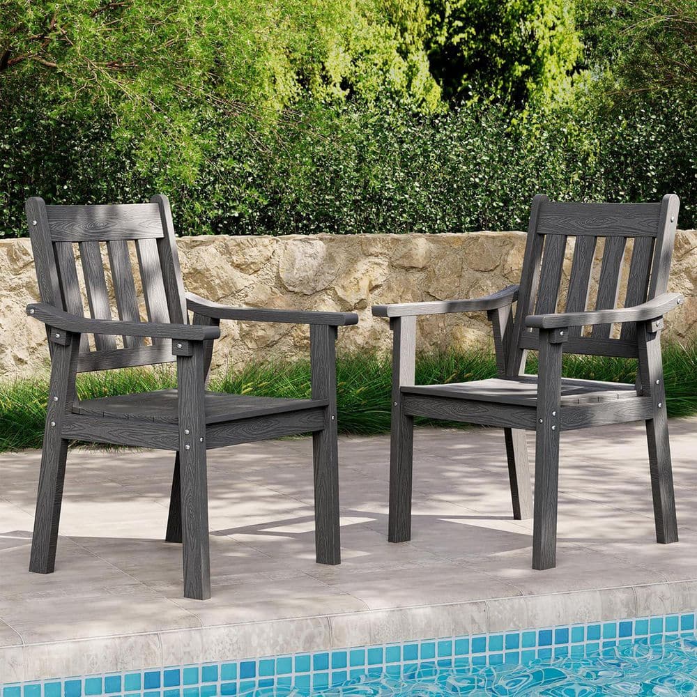 Grey Plastic Outdoor Patio Dining Chairs with Armrest (Set of 2) price history on PriceWatchPro