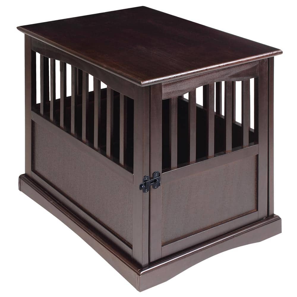 Casual Home Small Espresso Pet Crate End Table with Gate 600-44