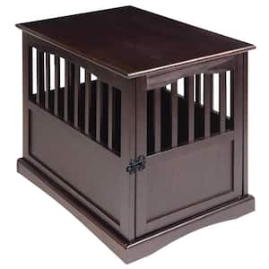 Small Espresso Pet Crate End Table with Gate