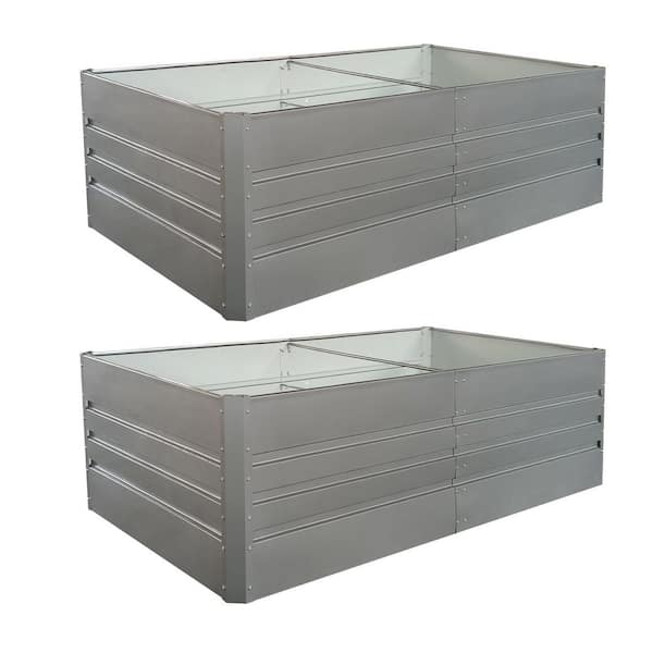 Huluwat 72 in. x 36 in. x 24 in. Gray Metal Rectangular Outdoor Raised Beds for Vegetables Flowers Herb (2-Pack)
