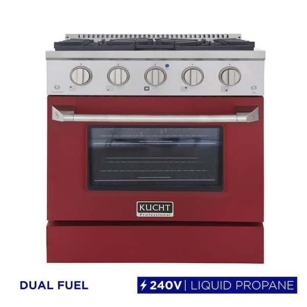 Kucht 30 in. 4.2 cu. ft. Dual Fuel Range with Gas Stove and Electric Oven with Convection in Stainless Steel and Red Door