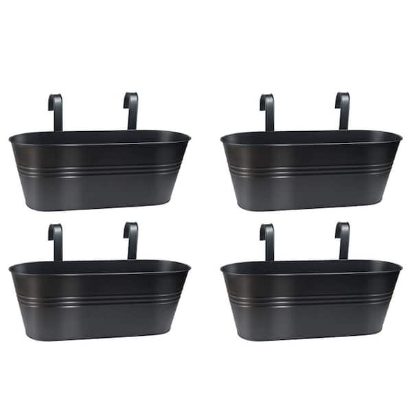 16 Inch 4 PCS Metal Hanging Flower Pots, Fence Hanging Planters with Detachable Hooks for Garden Balcony