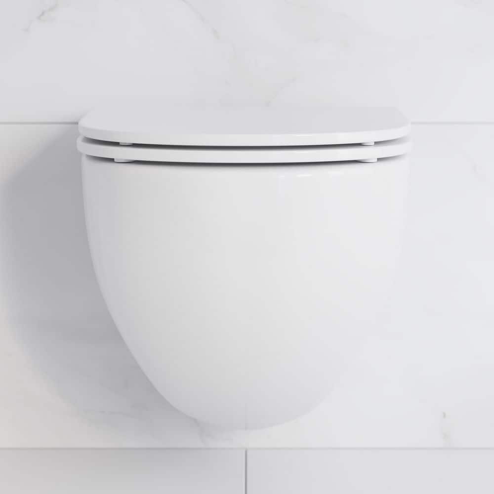 Glossy White Wall Mounted Round Dual Flush Toilet with Black Flush Plate