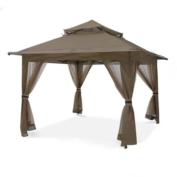 13 ft. x 13 ft. Dark Brown Portable Water Resistant Pop Up Gazebo Outdoor Canopy Tent with Mosquito Netting for Outdoor