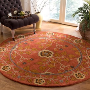 Heritage Red/Multi 8 ft. x 8 ft. Round Floral Border Antique Area Rug