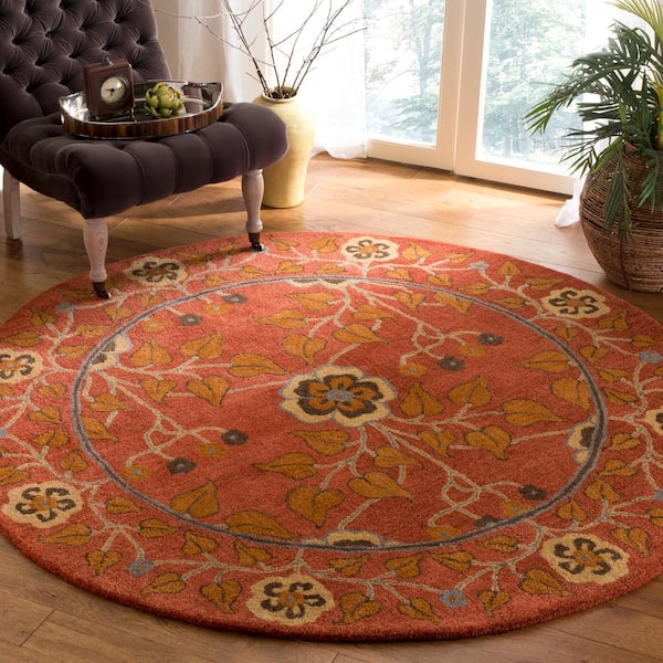 Heritage Red/Multi 8 ft. x 8 ft. Round Floral Border Antique Area Rug