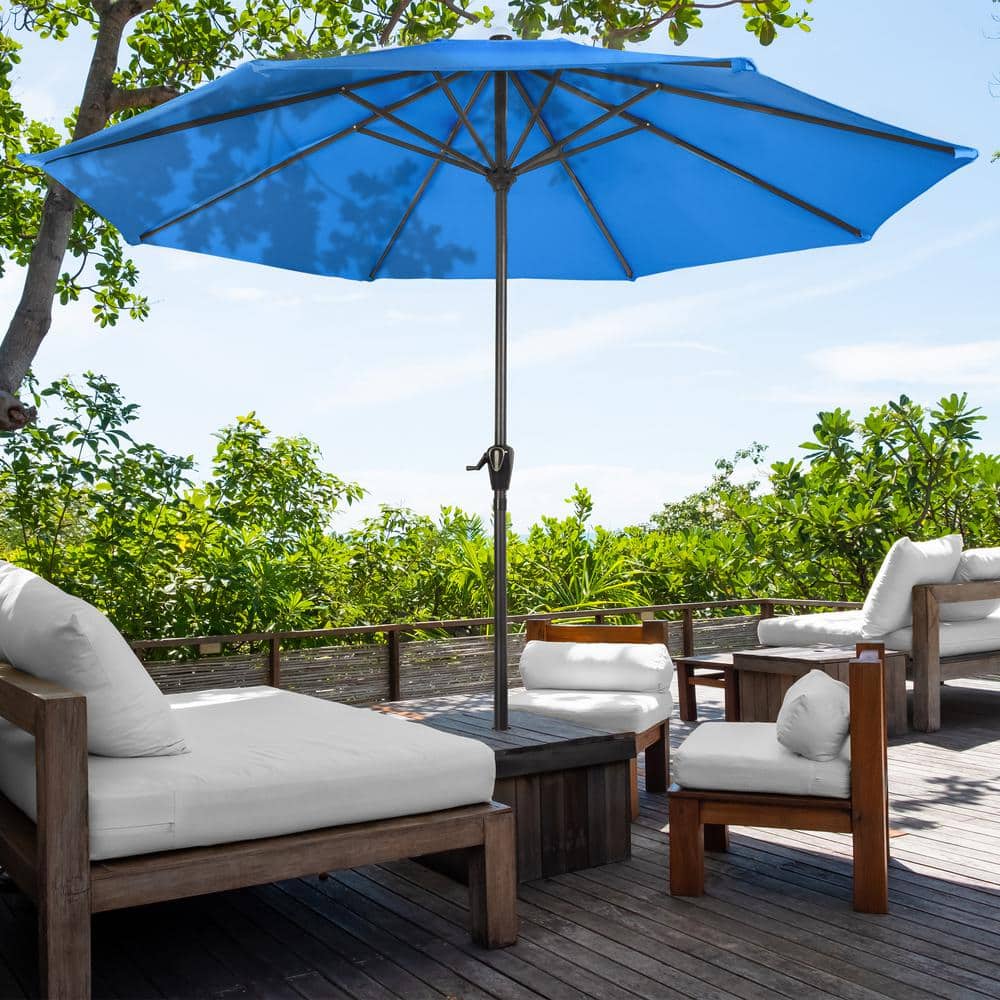 Brilliant Blue 9 ft. Round Aluminum Market Patio Umbrella