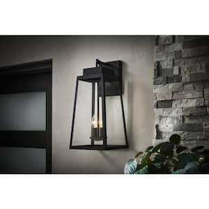 Corbin Extra Large 25 in. Modern 2-Light Black Hardwired Outdoor Tapered Wall Lantern Sconce with Clear Glass
