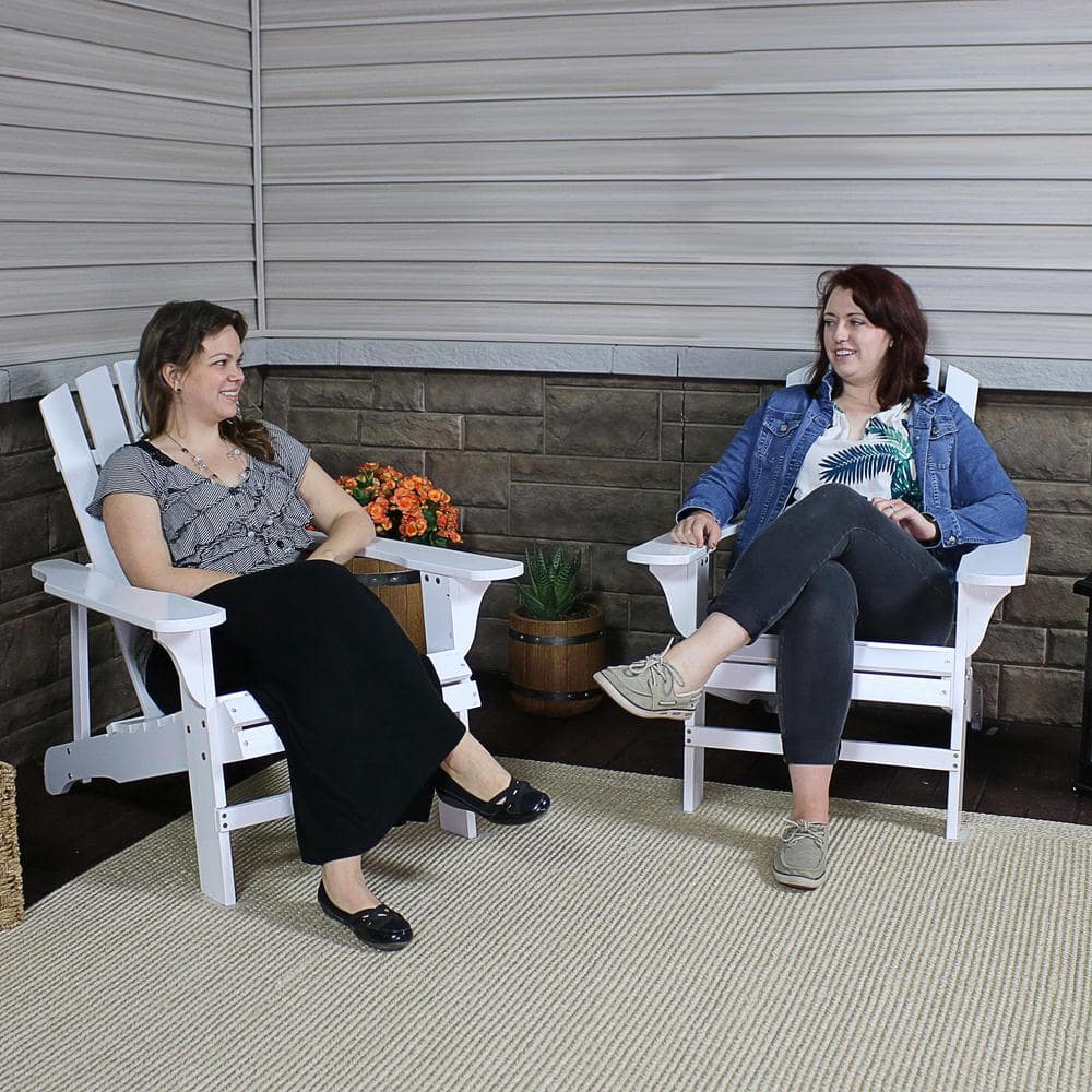 Pair of White Painted Fir Wood Adirondack Patio Chairs