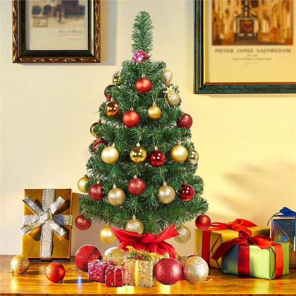 3 ft. Mini Artificial Christmas Tree Tabletop Holiday Decoration with Cement Base