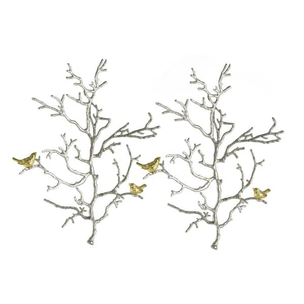 Miscool Anky Aluminium 22 in. x 17 in. Multi-Colored Wall Architectural Decor 2-Piece Metal Wall Sculptures with Bird Accents