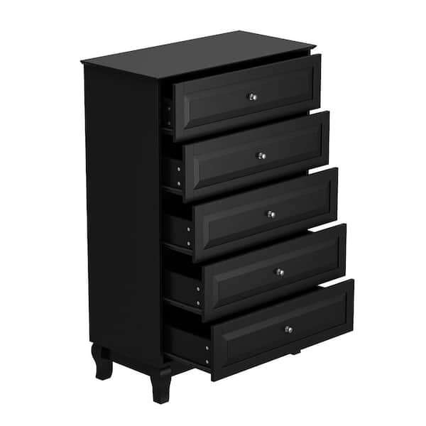 5-Drawer Black Wood Kids Dresser Nursery Dresser 47.2 in H x 31.5 in. W x 15.7 in. D
