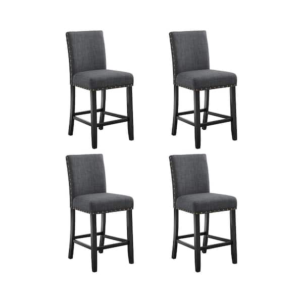 NEW CLASSIC HOME FURNISHINGS New Classic Furniture Crispin Granite Gray Polyester Fabric Counter Side Chair with Nailhead Trim (Set of 4)