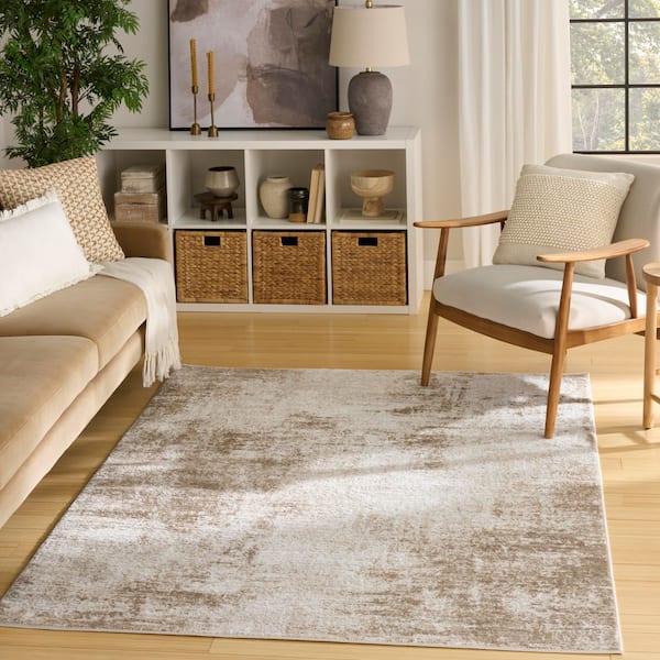Dekor Ivory Taupe 4 ft. x 6 ft. Abstract Contemporary Area Rug