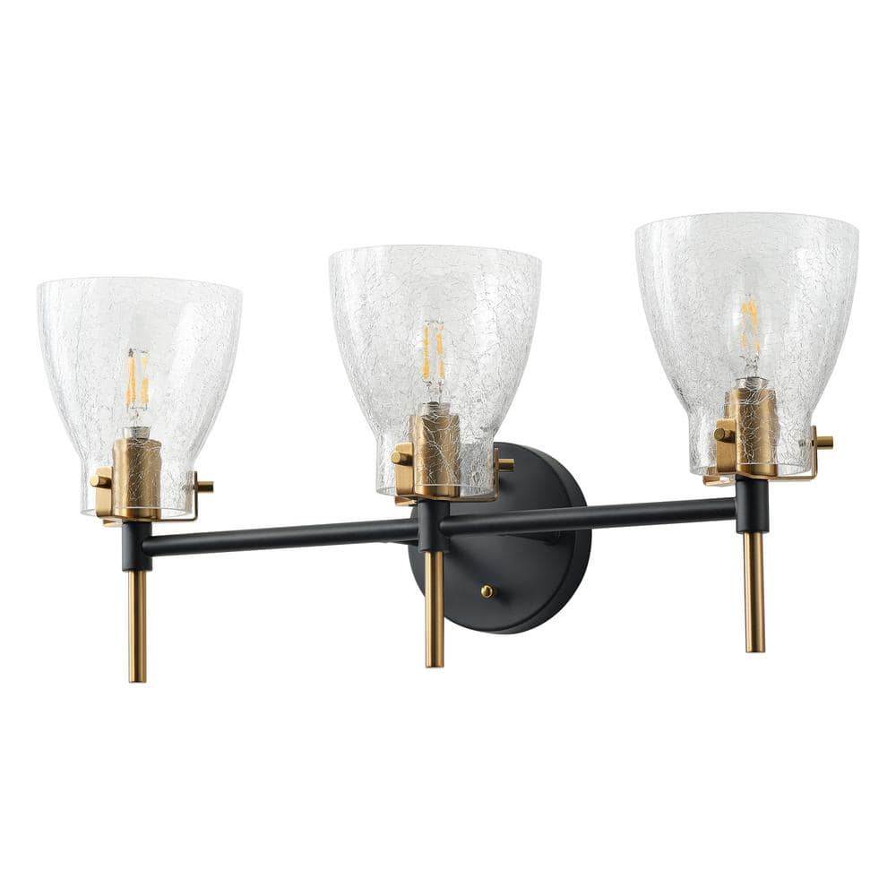 Modern 21.65 in. 3-Light Black and Gold Bathroom Vanity Light Over Mirror w