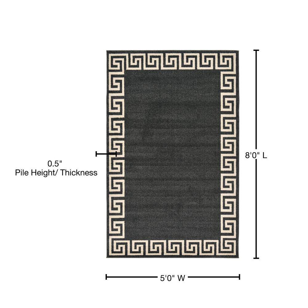 Charcoal Geometric Easy-Care Synthetic Rectangular Rug, 5' x 8'