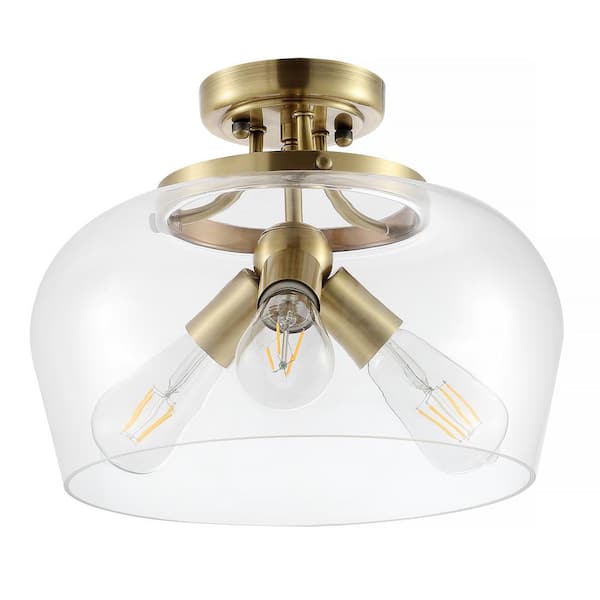 WINGBO 13.6 in. 3-Light Gold Semi-Flush Mount