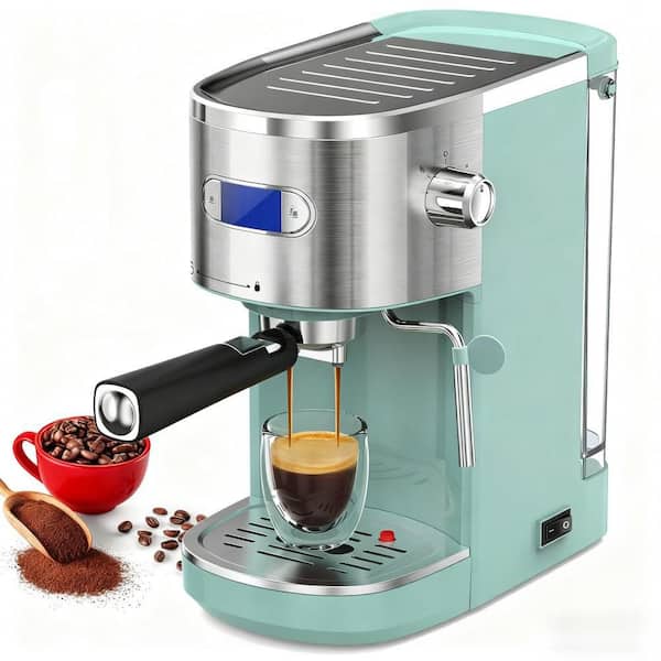 2-Cup Stainless Steel All in 20-Bar Semi-Automatic Espresso Machine with LCD Display and Steam Milk Foam in Green
