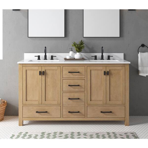 Avanity Modero 61 in. Single Sink Brushed Oak Bath Vanity with Cala White Engineered Stone Top