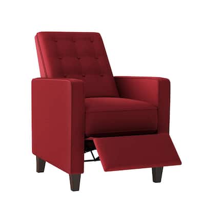 Cherry Red Textured Linen Button Tufted Pushback Recliner