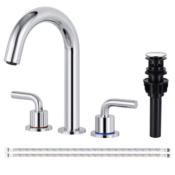 AKLFGN Double Handles 8 in. Widespread Bathroom Faucet 3-Hole Sink Faucet with Pop-Up Drain in Polished Chrome