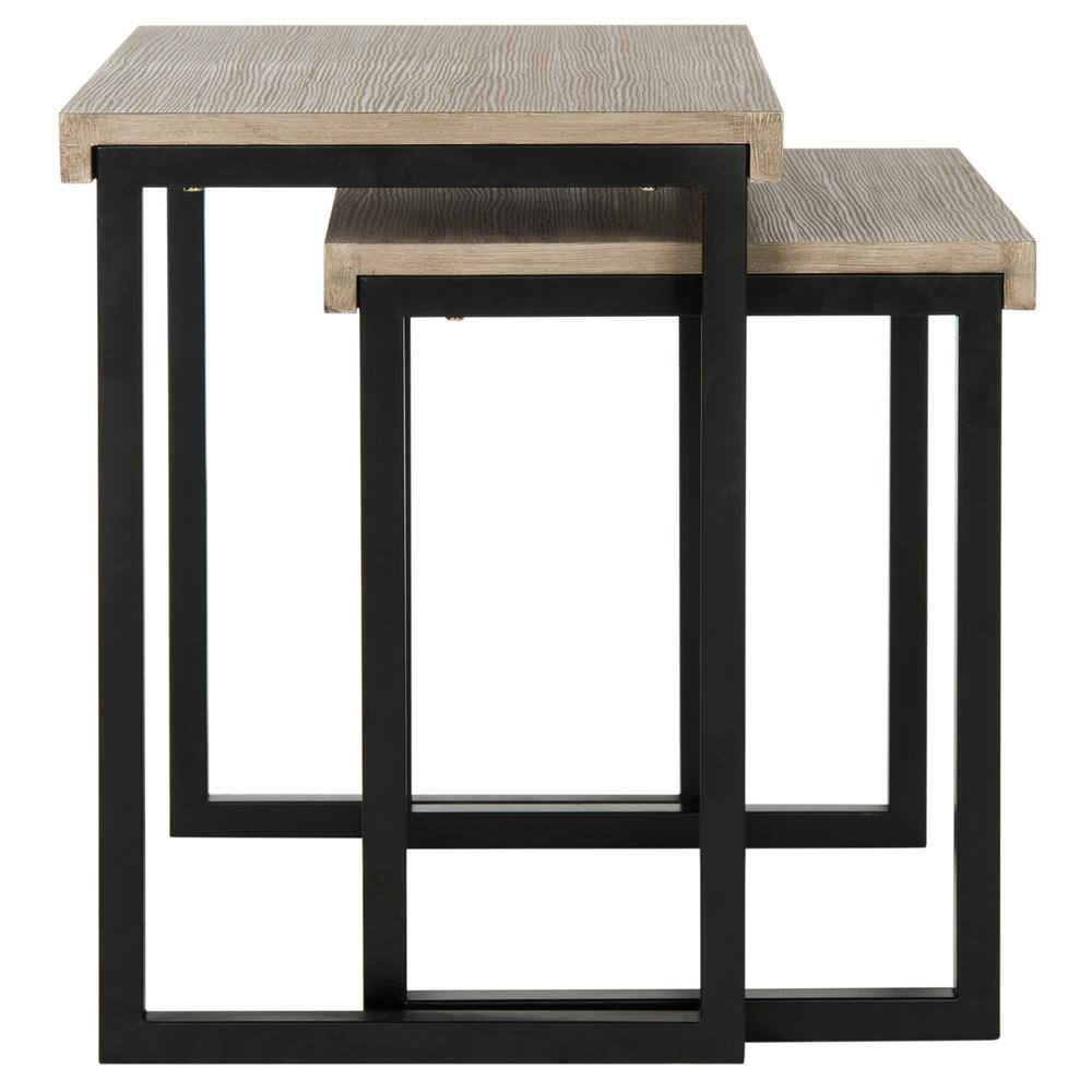 Femi Light Brown and Black Rectangular End Table Set
