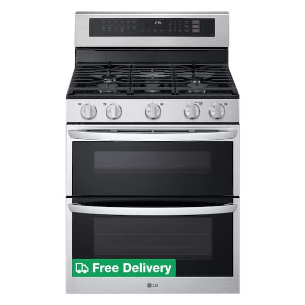 30 in. 6.9 cu. ft. 5 Burners Smart Wi-Fi Freestanding Double Oven Gas Range in Stainless Steel with Probake Covection