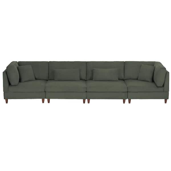 Uixe 149.5 in. Straight Arm 4-piece Corduroy Upholstered 4-Seater Sectional Sofa in. Green