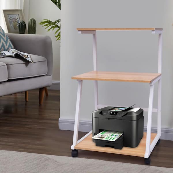 PC/タブレット PC周辺機器 YIYIBYUS 3-Tier Wood 4-Wheeled Printer Stand Cart in Wood Color 