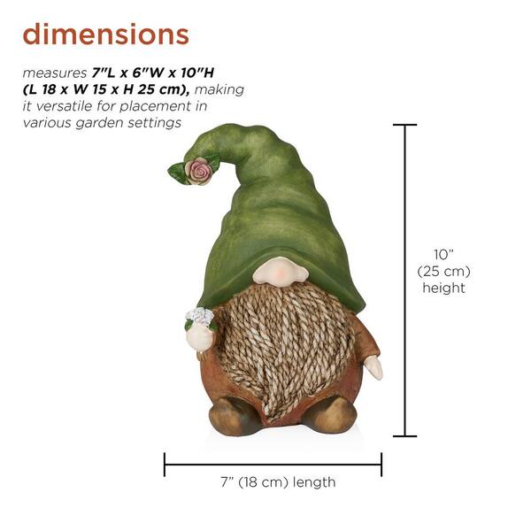 Alpine Corporation Gnome with Green Hat Holding a Flower QWR1442
