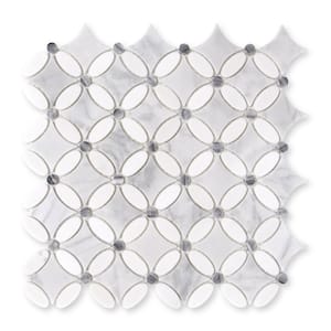 Coin Waterjet Gray 11.8 x 11.8 in. Polished Thassos & Carrara Marble Floor and Wall Mosaic Tile (4.85 sq. ft./Case)