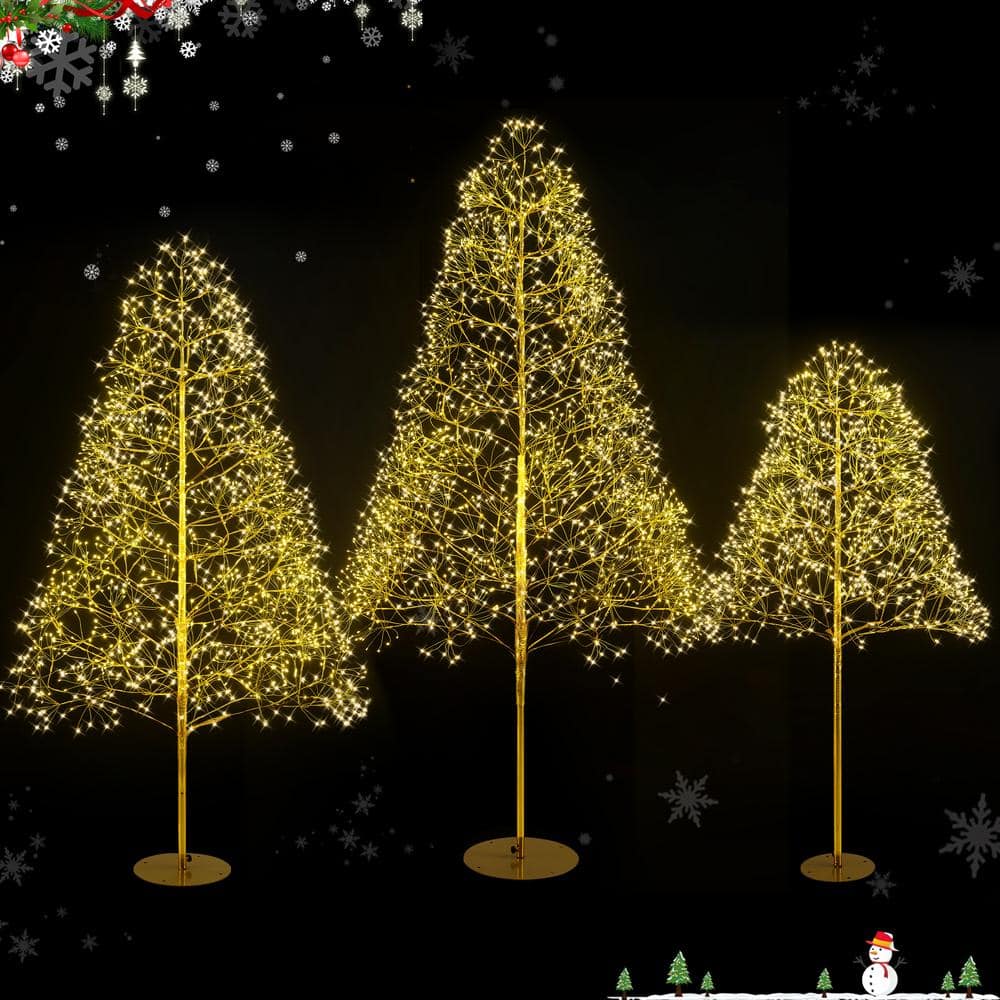3-Piece 6/5/4 ft. Golden Indoor/Outdoor Pre-Lit Artificial Christmas Tree w