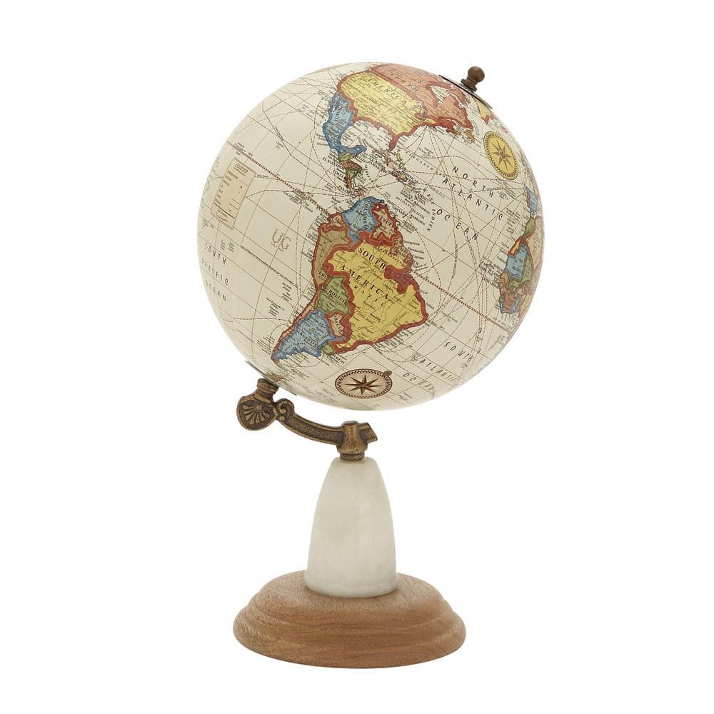 Litton Lane 14 in. White Mango Wood Decorative Globe