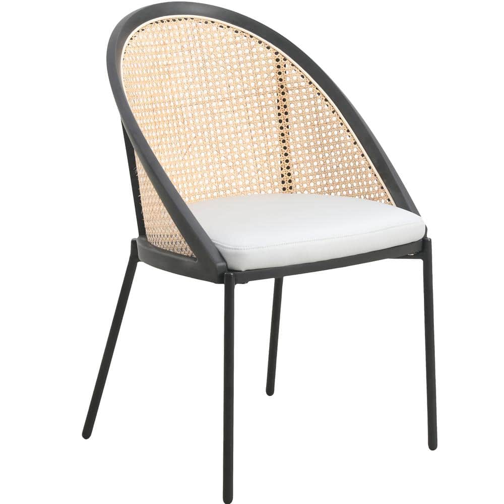 Leisuremod Dining Chair with Vinyl Fabric Seat and Wicker