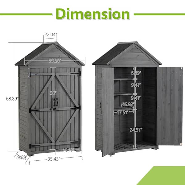 Outdoor Locker 22.04 in. W x 39.56 in. D x 68.89 in. H Gray Outdoor Storage Cabinet