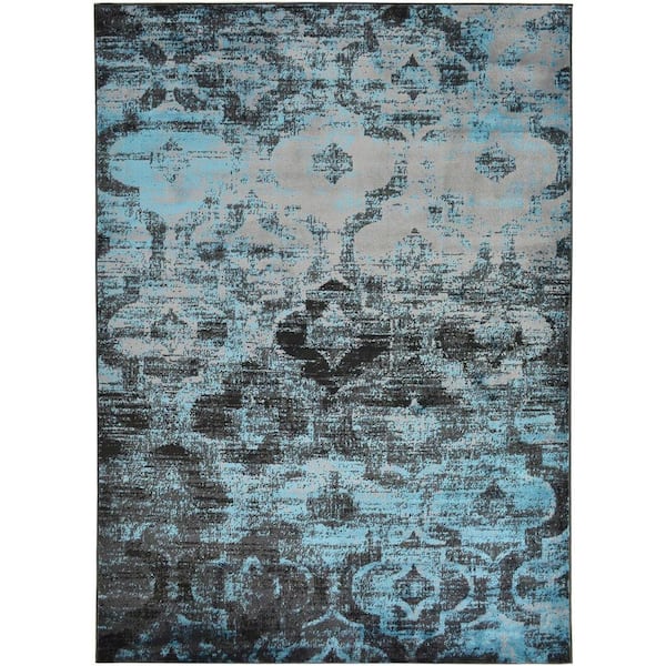 RugStylesOnline Studio Trellis Silver and Blue 8 ft. x 10 ft. Lattice Synthetic Rectangle Area Rug
