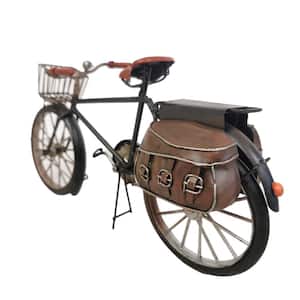 Black 12 x 3 x 6 in. Decorative Metal Model Bicycle with Brown Bags