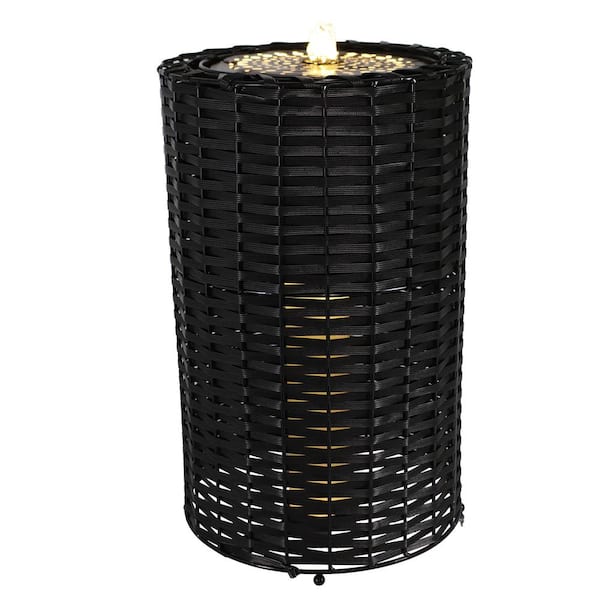 Sunnydaze Decor Plastic Wicker Indoor/Outdoor Cylinder Fountain with LED Lights