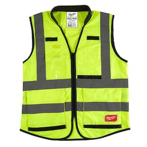 Performance 4X-Large/5X-Large Yellow Class-2-High Visibility Safety Vest with 15-Pockets
