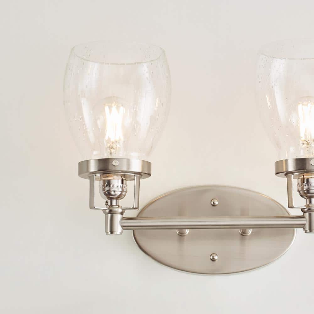 Brushed Nickel Two-Light Vanity with Clear Seeded Glass
