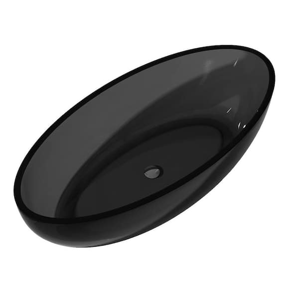 ANZZI Opal 5.6 ft. Man-Made Stone Center Drain Freestanding Bathtub in Midnight Black