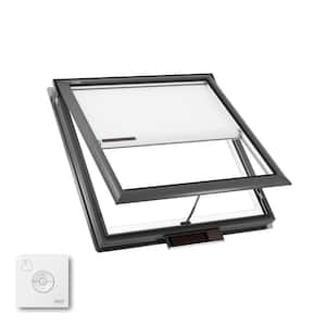 44-1/4 in. x 45-3/4 in. Solar Powered Venting Deck Mount Skylight w/ Laminated Low-E3 Glass, White Room Darkening Shade