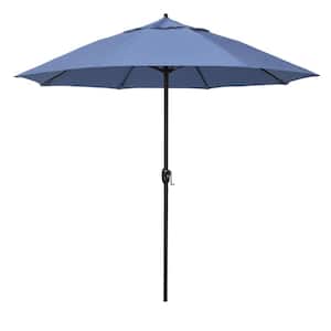 9 ft. Bronze Aluminum Market Patio Umbrella with Fiberglass Ribs and Auto Tilt in Frost Blue Olefin