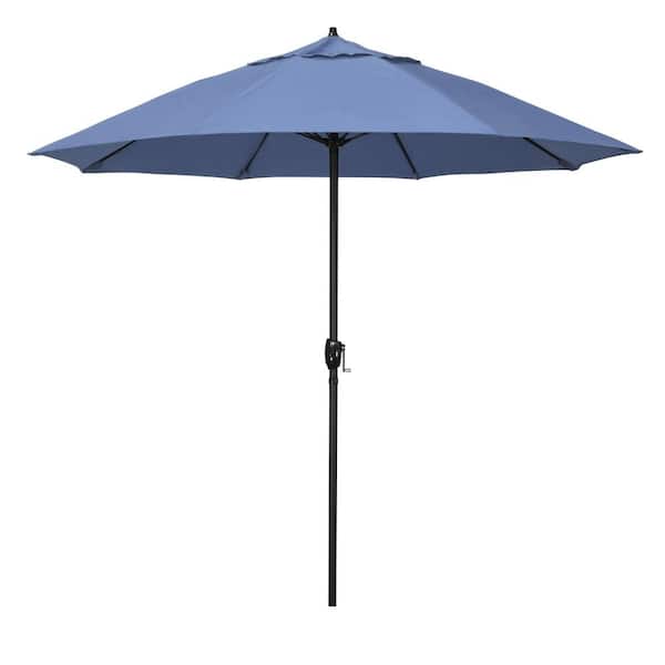 California Umbrella 9 ft. Bronze Aluminum Market Patio Umbrella with Fiberglass Ribs and Auto Tilt in Frost Blue Olefin