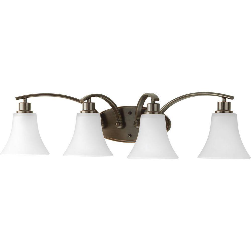 Antique Bronze 30" Four-Light Bath Fixture with Etched Glass Shades
