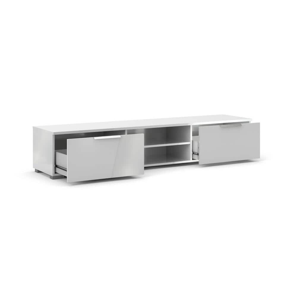 White Gloss Engineered Wood TV Stand with Cabinet and Shelves