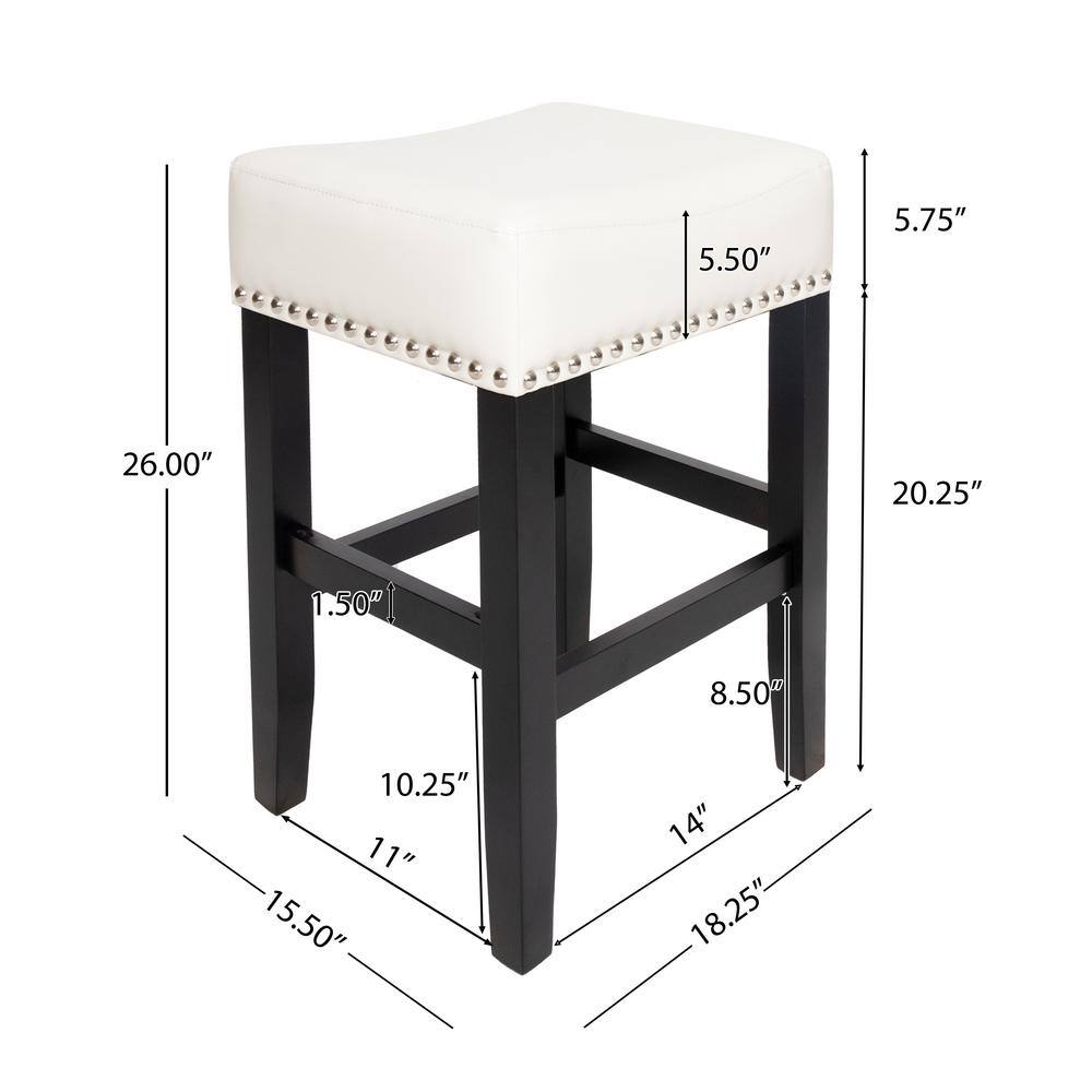 Ivory Faux Leather Saddle Counter Stools with Black Wood Frame, Set of 2