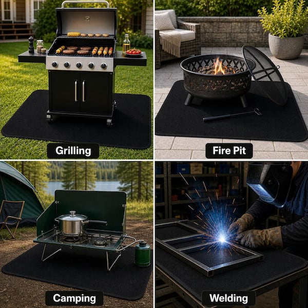 48 in. x 65 in. Fireproof Coating Grill Mat Double-Sided Non-Slip for Outdoor BBQ Deck Patio Lawn Protection