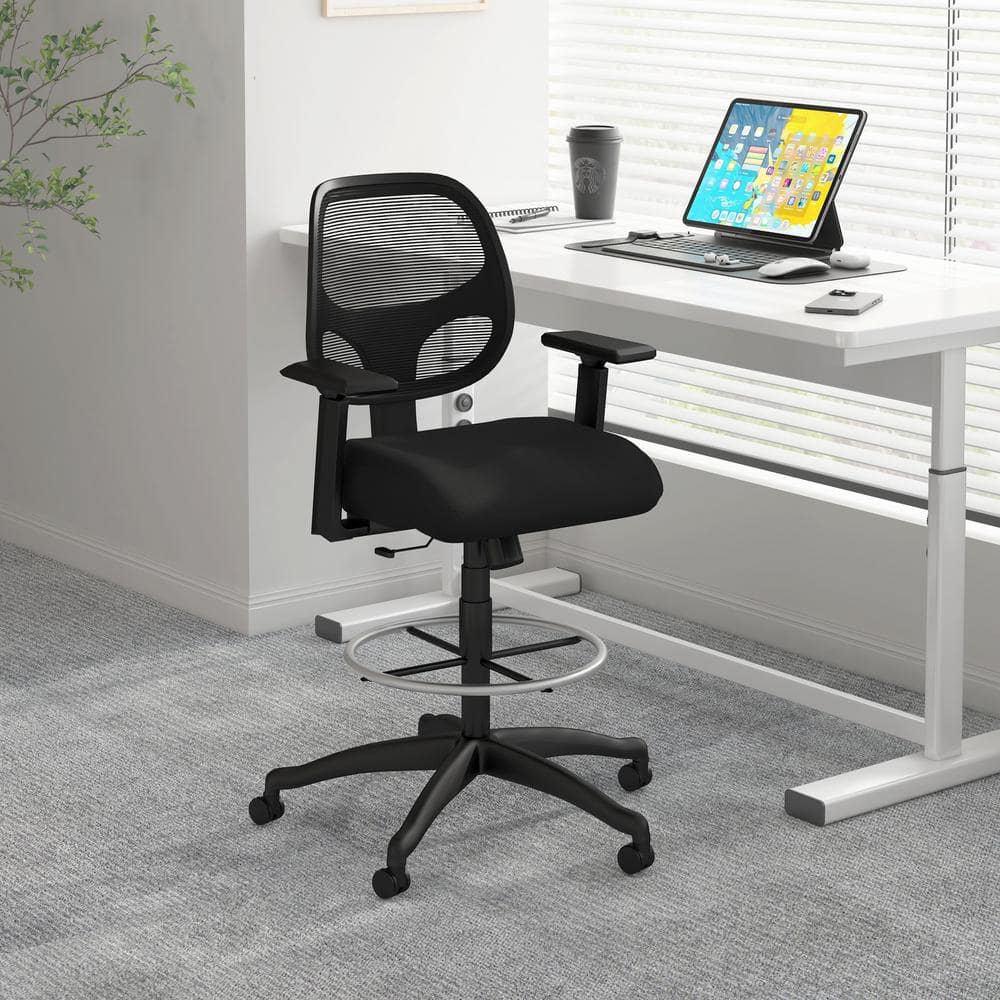 BOSS Mesh Fabric Seat Adjustable Height Ergonomic Drafting Chair in Black/B